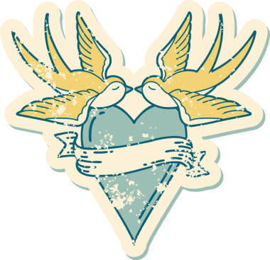 Kederli sembolik dövme stili kırlangıçlar ve bir insan tarafından çizilmiş sancaklı kalp.