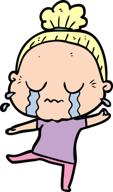 Bir insan tarafından çizilmiş ağlayan yaşlı kadın çizgi filmi.