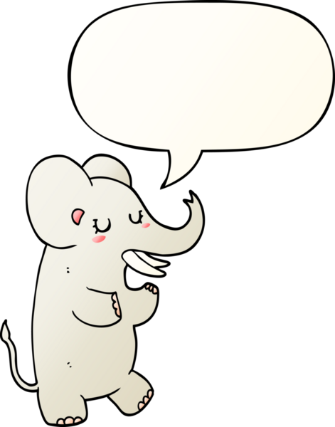 Bir insan tarafından çizilmiş, konuşma baloncuklu çizgi film fili.