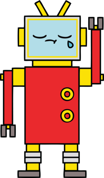 Bir insan tarafından çizilmiş ağlayan bir robot çizimi.