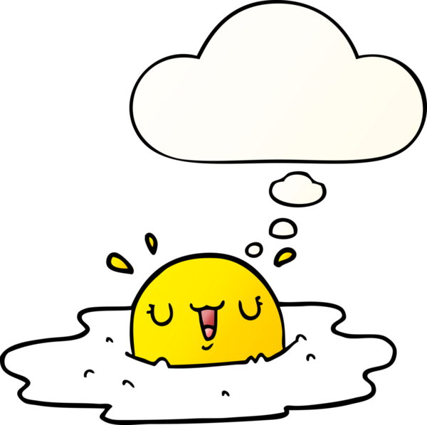 Düşünce baloncuklu çizgi film sahanda yumurta bir insan tarafından çizilmiş.