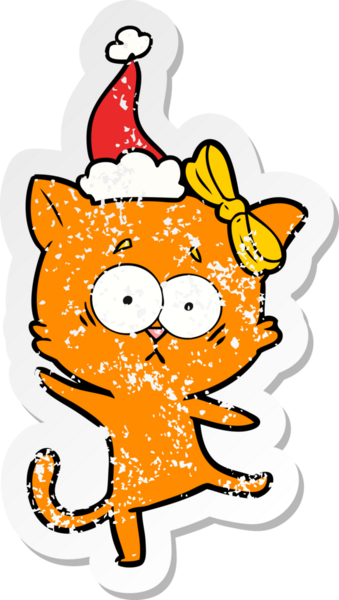 Bir insan tarafından çizilmiş Noel Baba şapkası takan bir kedinin çizilmiş el yazısı.