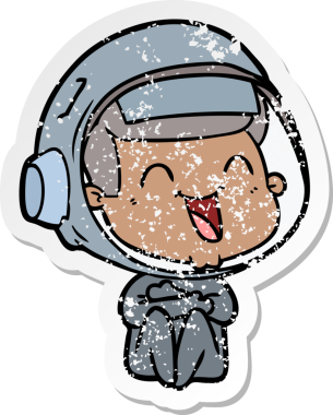 Bir insan tarafından çizilmiş mutlu bir astronotun sıkıntılı çıkartması.