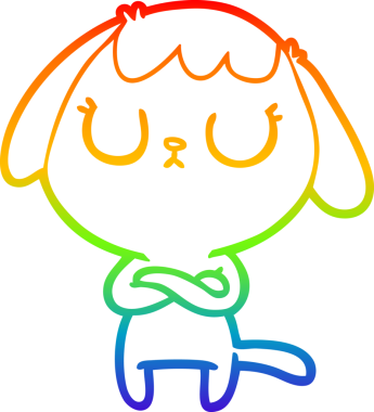 Gökkuşağı gradyan çizimi. Bir insan tarafından çizilmiş şirin bir köpek çizimi.