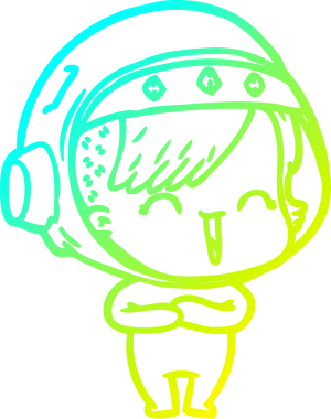 Bir insan tarafından çizilmiş gülen astronot bir kızın soğuk gradyan çizimi