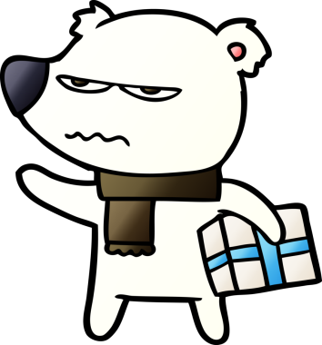 Kutup ayısı Noel hediyesi olarak bir insan tarafından çizilmiş karikatür.