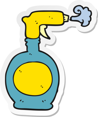 Bir insan tarafından çizilmiş karikatür sprey şişesinin etiketi.