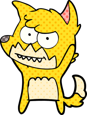 Bir insan tarafından çizilmiş sırıtan tilki çizgi filmi.