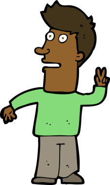 Çizgi filmci bir insan tarafından çizilmiş barış işareti yapıyor.