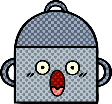 Bir insan tarafından çizilmiş yemek tenceresinin çizgi romanı.