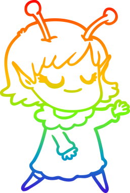 Bir insan tarafından çizilmiş gülümseyen uzaylı kız çizgi filmi.