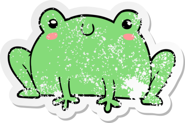 Bir insan tarafından çizilmiş karikatür kurbağasının sıkıntılı çıkartması.