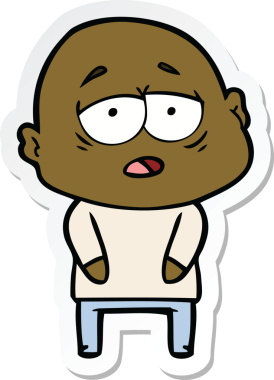 Bir insan tarafından çizilmiş, yorgun, kel bir adamın çıkartması.