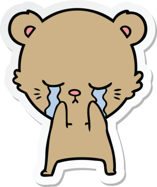 Bir insan tarafından çizilmiş ağlayan çizgi film ayısının çıkartması.