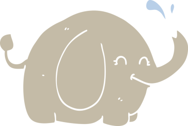 Bir insan tarafından çizilmiş düz renkli çizgi film fili.