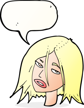 Bir insan tarafından çizilmiş konuşma baloncuğuyla rahatsız bir kadın.