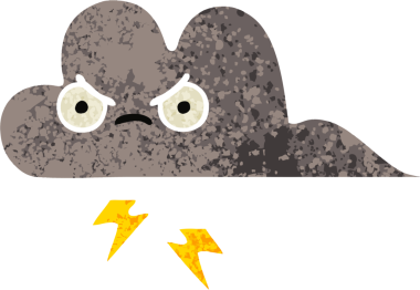 Bir insan tarafından çizilmiş bir fırtına bulutunun retro çizim tarzı karikatürü