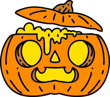 Bir insan tarafından çizilmiş ürkütücü bir cadılar bayramı balkabağı çizgi filmi.