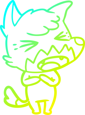 Bir insan tarafından çizilmiş kızgın bir tilkinin soğuk çizgi çizimi.