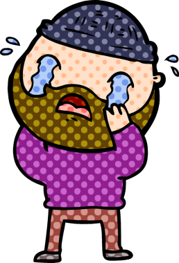 Çizgi film sakallı adam bir insan tarafından çizilmiş ağlıyor.