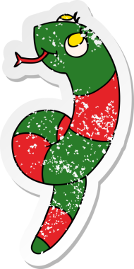 Bir insan tarafından çizilmiş şirin bir yılanın depresif bir karikatür çizimi.