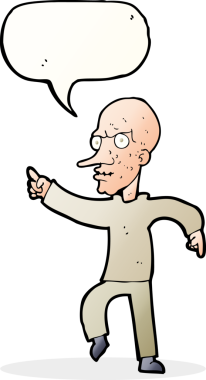 Bir insan tarafından çizilmiş konuşma balonlu kızgın yaşlı adam çizgi filmi.