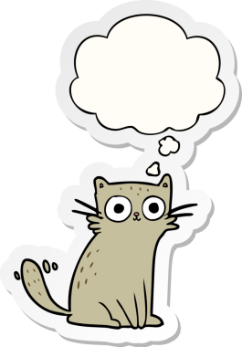 Düşünce baloncuklu çizgi film kedisi insan tarafından çizilmiş bir çıkartma.