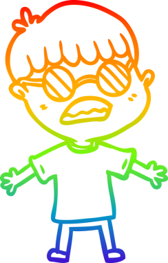 Bir insan tarafından çizilmiş gözlük takan çizgi film çocuğu çizimi.