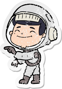 Bir insan tarafından çizilmiş mutlu bir astronotun sıkıntılı çıkartması.