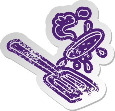 Bir insan tarafından çizilen burgerin sıkıntılı eski çizgi film çıkartması.