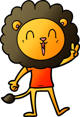 Gülen aslan bir insan tarafından çizilmiş barış işareti veriyor.