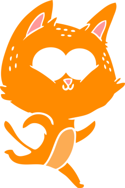 Bir insan tarafından çizilmiş düz renkli çizgi film kedisi