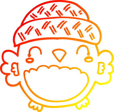 Bir insan tarafından çizilmiş şapkalı sevimli bir baykuşun sıcak çizgi çizimi