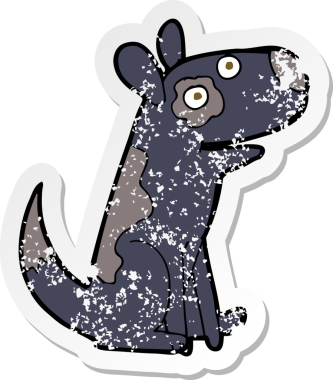 Bir insan tarafından çizilmiş mutlu bir köpeğin gerilmiş çıkartması.