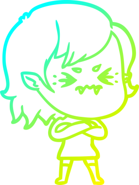 Bir insan tarafından çizilmiş, soğuk gradyan çizgi film karakteri bir vampir kız.