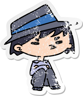 Bir insan tarafından çizilmiş kawaii yakışıklı bir çocuğun sıkıntılı karikatür çizimi