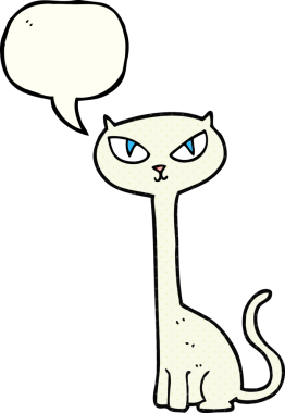 Bir insan tarafından çizilmiş serbest çizilmiş çizgi roman konuşma balonu çizgi film kedisi.