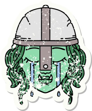 Bir insan tarafından çizilmiş ağlayan bir Ork savaşçı karakterinin grunge çıkartması.