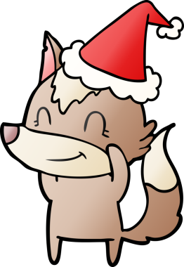 Bir insan tarafından çizilmiş Noel Baba şapkası giymiş bir kurdun gradyan çizimi.