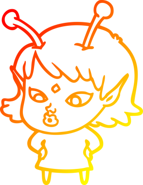 Bir insan tarafından çizilmiş güzel bir uzaylı kız çizgi çizimi.