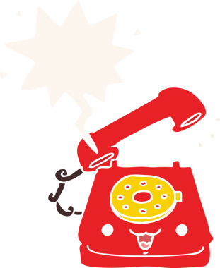 Bir insan tarafından çizilmiş, konuşma baloncuklu sevimli çizgi film telefonu.