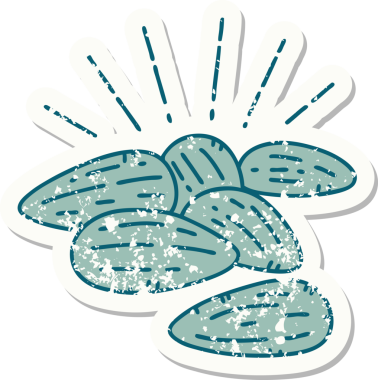 Bir insan tarafından çizilmiş dövmeli bademlerin eski bir çıkartması.