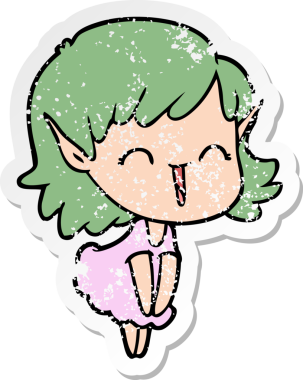 Bir insan tarafından çizilmiş karikatür elf kızının sıkıntılı çıkartması.