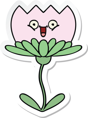 Bir insan tarafından çizilmiş şirin bir karikatür çiçeğinin çıkartması.