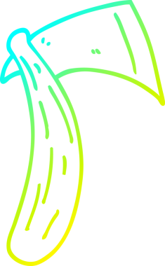 Bir insan tarafından çizilmiş keskin bir baltanın soğuk eğimli çizgisi.