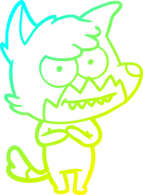 Bir insan tarafından çizilmiş sırıtan bir tilkinin soğuk çizgi çizimi