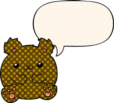 Bir insan tarafından çizilmiş çizgi roman tarzında konuşma balonu olan çizgi film ayısı.