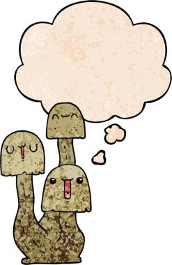 Bir insan tarafından çizilmiş grunge desenli düşünce baloncuklu mantar.