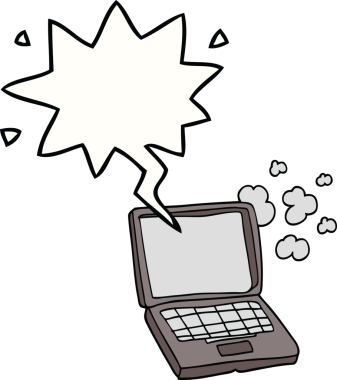 Bir insan tarafından çizilmiş konuşma balonlu dizüstü bilgisayar.