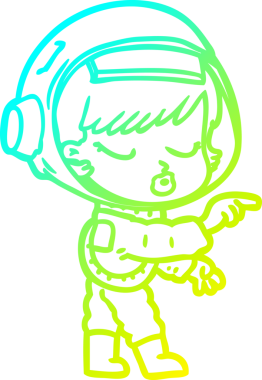 Bir çizgi film karakteri çizen soğuk gradyan güzel astronot kız bir insan tarafından çizilmiş.